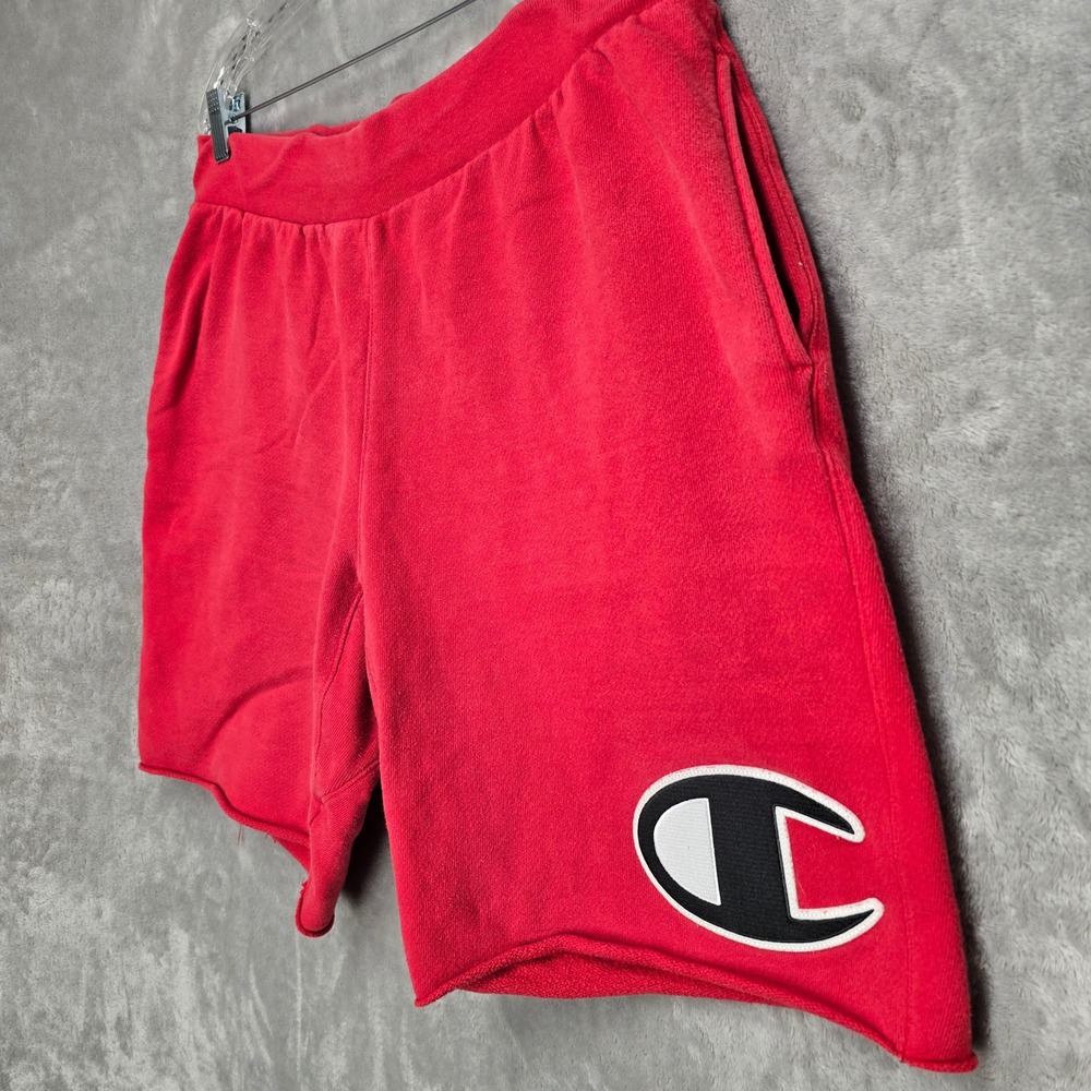 Champion Reverse Weave Shorts Mens XL Red Big Logo Cut Off Raw Hem Sweat Shorts - Picture 10 of 14